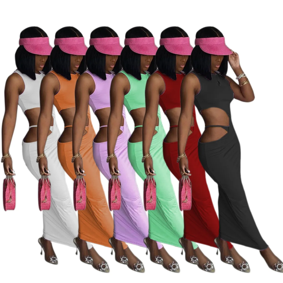 

Beach Dress And Tunics Outings 2021 Women Summer Cover Up New Solid Tight Open Buttock Sleeveless Polyester Bathing Suit For