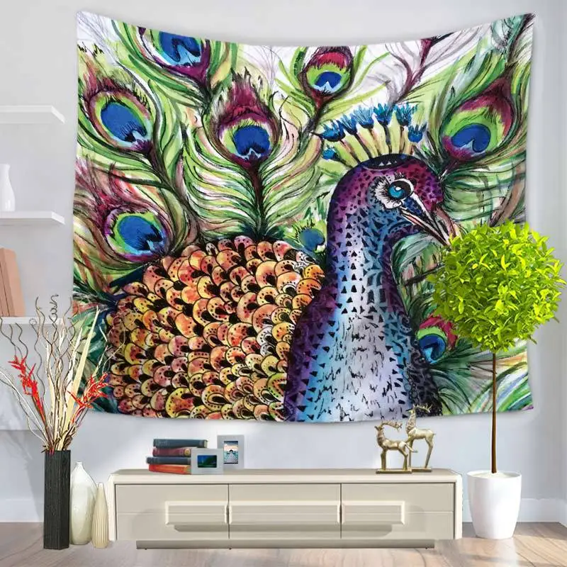 Лес психоделический гобелен индийский настенный павлин картина маслом богемная