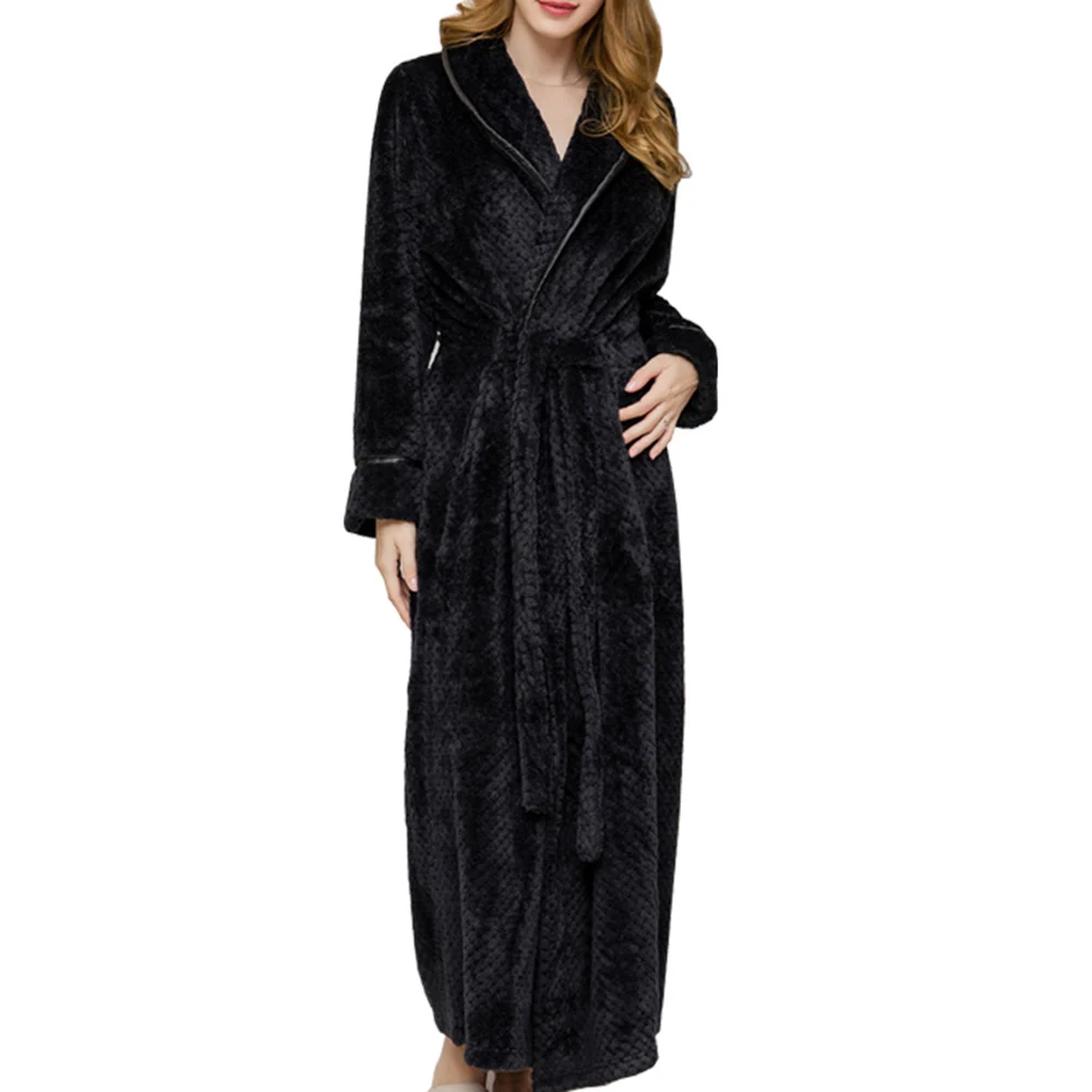 

Women Thick Bathrobe Soft Warm Long Bathrobe Plush Kimono Sleepwear