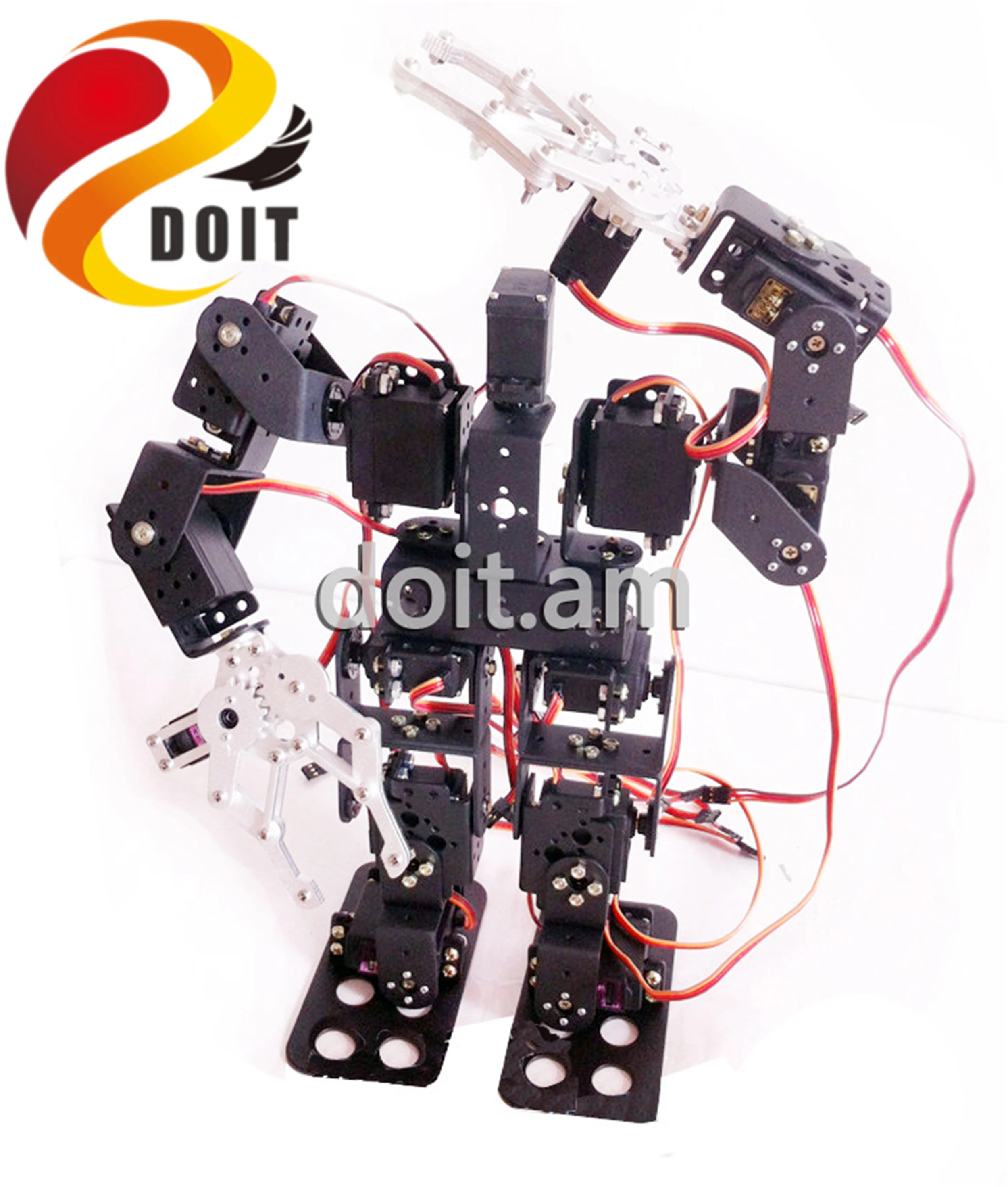 SZDOIT 15DOF Metal Humanoid Robot Multifunctional Biped With Gripper Walking Mechanic+ 15Pcs Servos with Servo Bracket DIY | Игрушки и