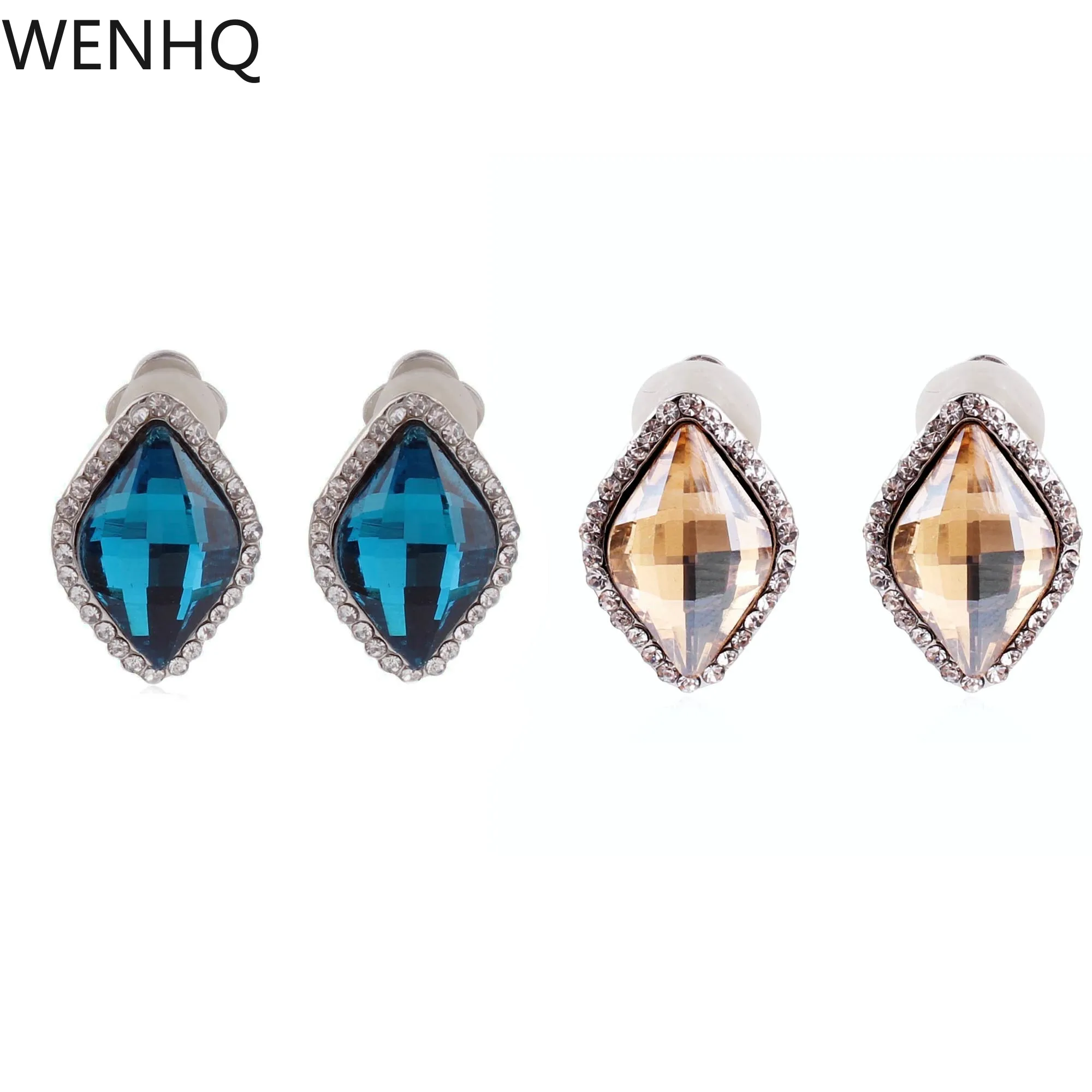 

WENHQ Geometric Square Clip on Earrings No Pierced for Women Girl Elegant Rhinestone Crystal Fake Earrings Cuff Ear Clip New