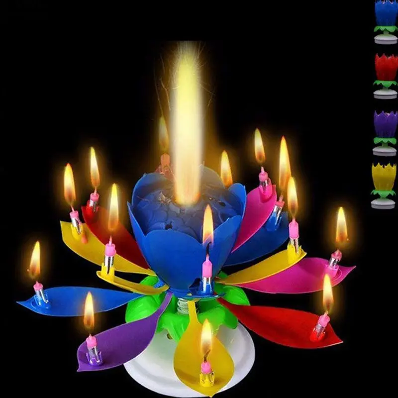 

Birthday Cake Music Candles with 14 Candles Lotus Flower Christmas Festival Decor Music Wedding Party DIY Cake Decoration