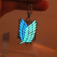 attack on titan glowing necklace pendants wings of liberty scout regiment chain fashion jewelry glow in dark necklace