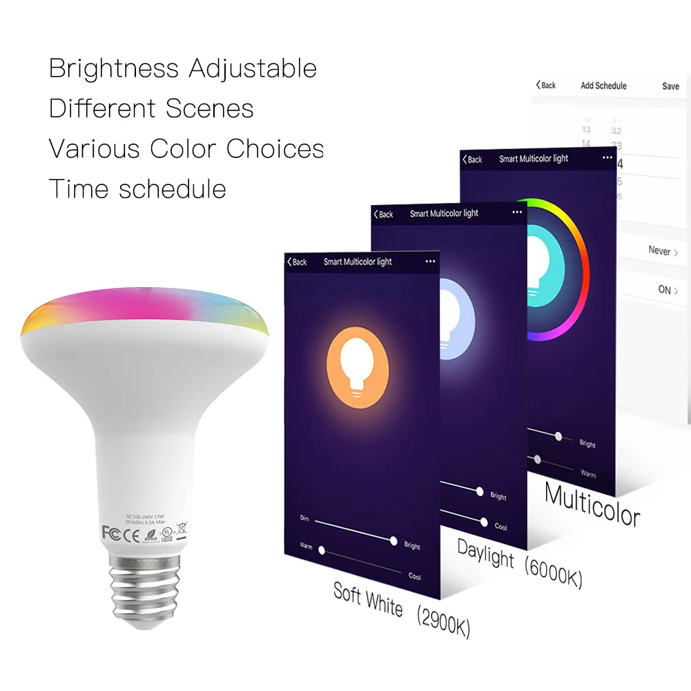 Умная светодиодсветильник лампа с Wi-Fi регулируемой яркостью 13 Вт RGB C W работает