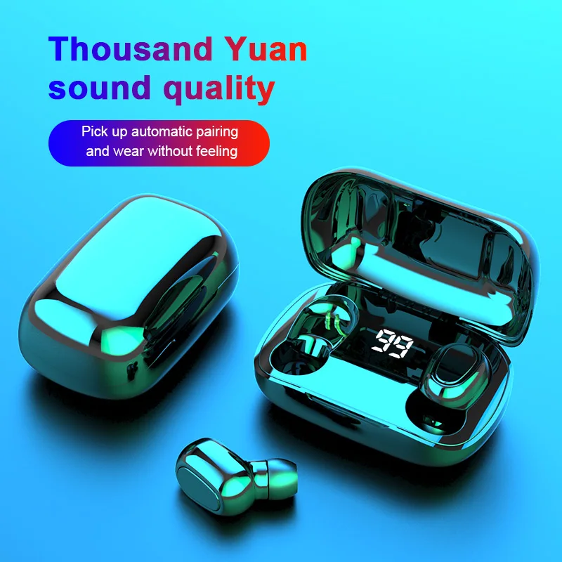 Беспроводная гарнитура TWS Bluetooth v5.0 светодиодный дисплей спортивные