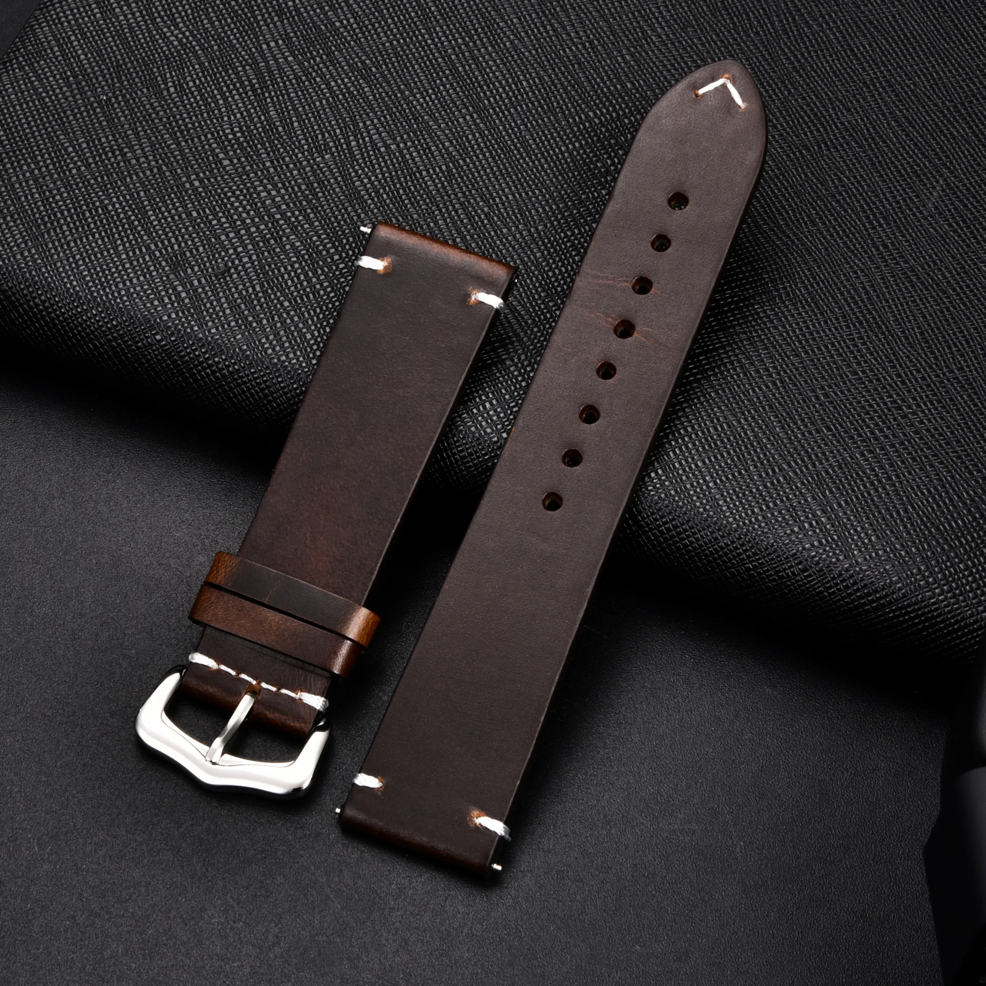 

Retro Genuine Leather Strap Oil Wax Oily Discoloration Cowhide Leather Watchband 18 20 22 24mm High Quality Business Watch Band