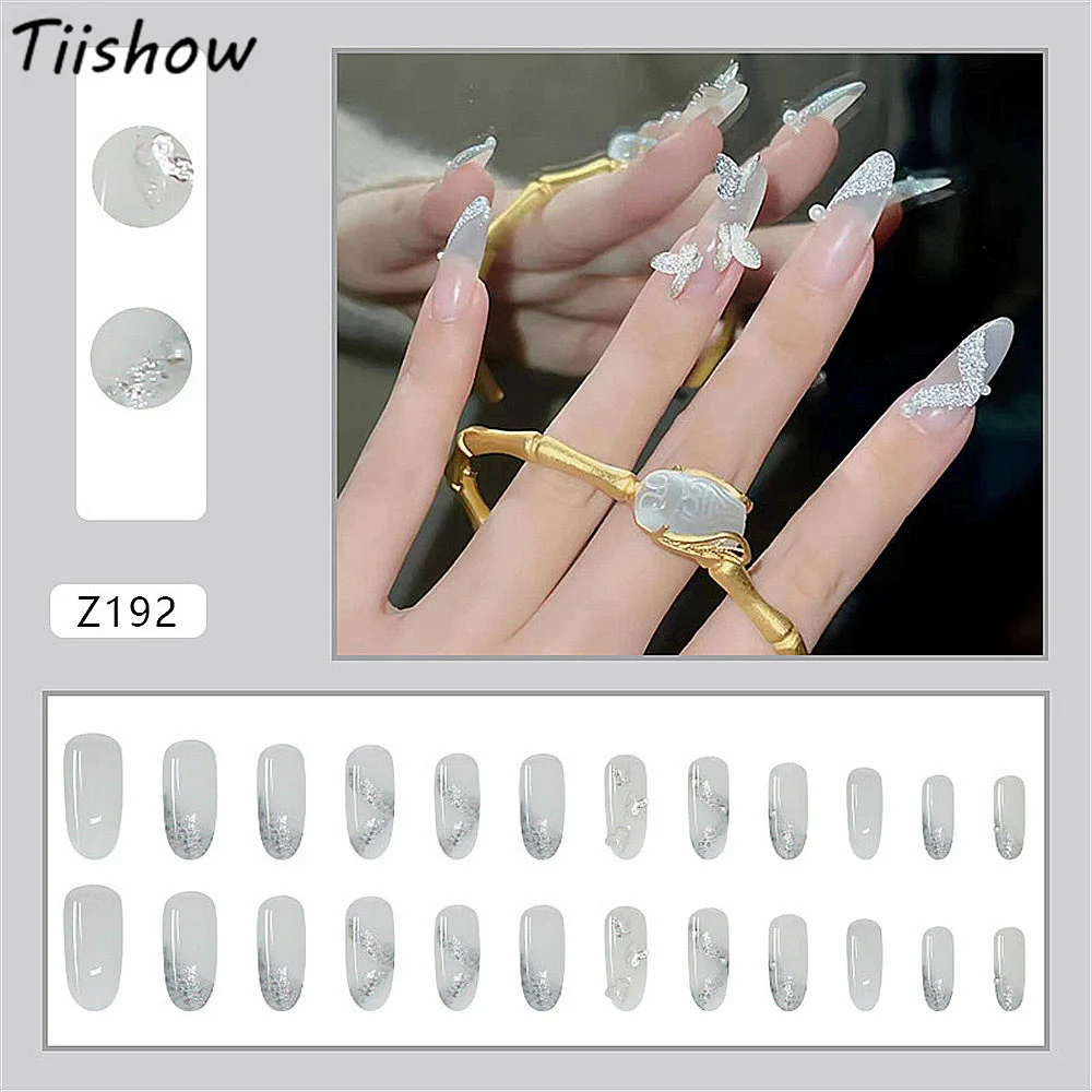 

24 шт., металлические накладные ногти в форме бабочки Tiishow