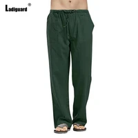 plus size 5xl men casual linen pants drawstring sweatpant autumn loose bottoms solid straight trousers sexy mens clothing 2021