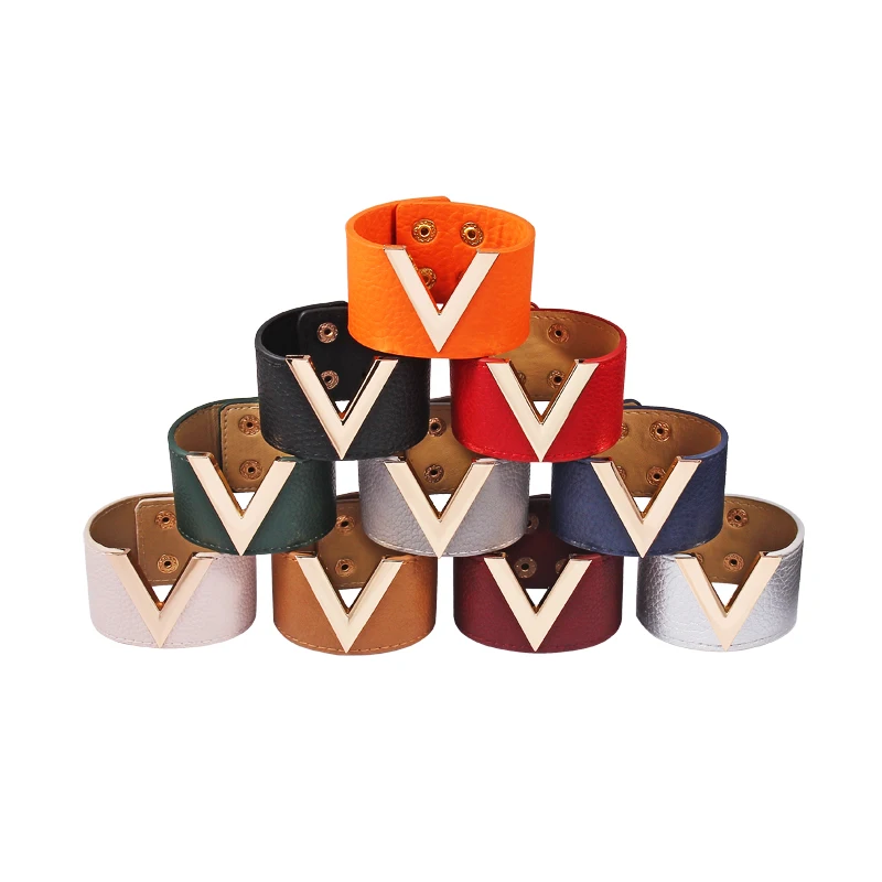 Женские кожаные браслеты Welback в стиле панк с буквенным принтом и v образным
