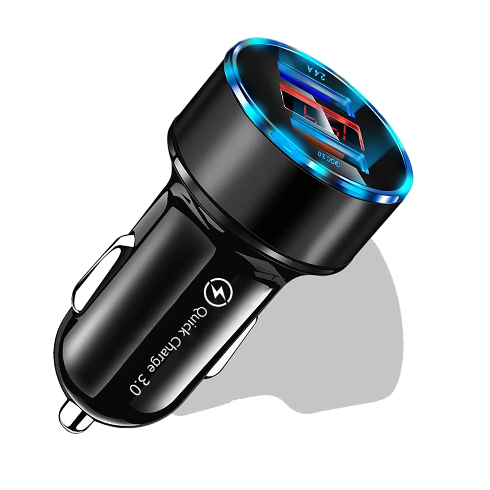 Автомобильное зарядное устройство Quick Charge 3,0 2,0 с двумя usb-портами для iPhone XR 7 samsung QC 3,0, зарядное устройство для телефона, светодиодный адаптер для Xiaomi huawei