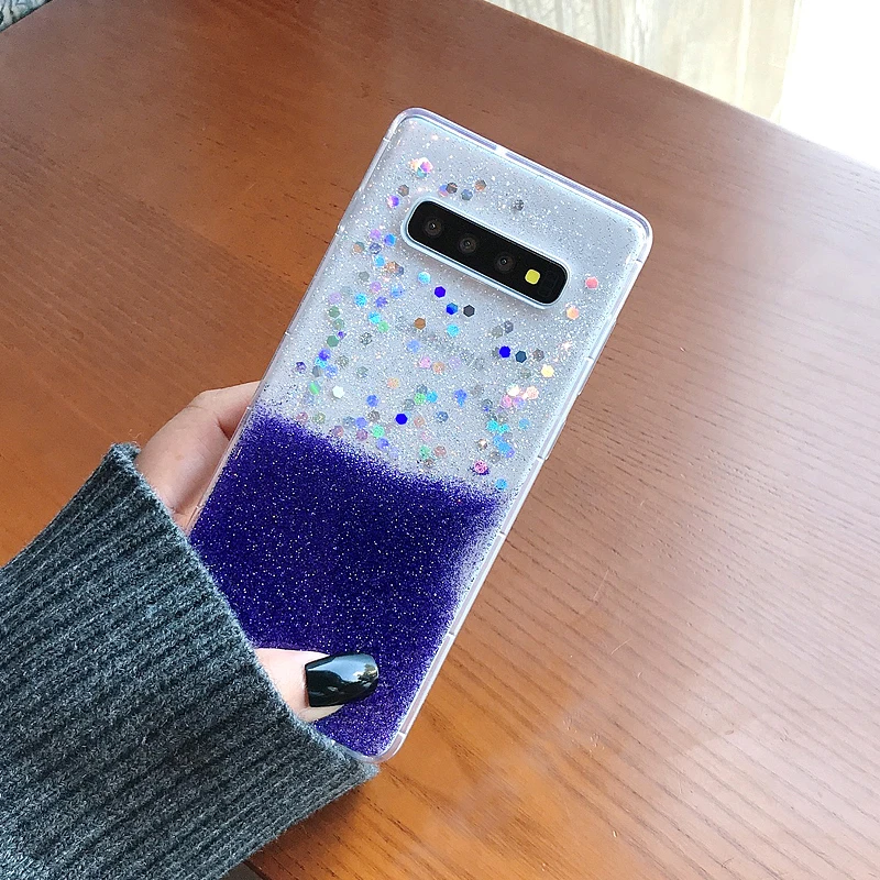 YHBBCASES цветные прозрачные мягкие чехлы с блестками для Samsung Galaxy S20 S10 Plus блестящий