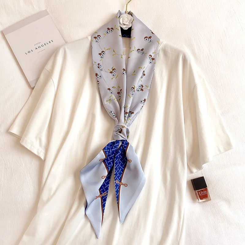 Long Skinny Silk Neck Scarf Women Hair Band Floral Print Handle Bag Tie Neckerchief Foulard Female Ribbon Scarves 2021 New |