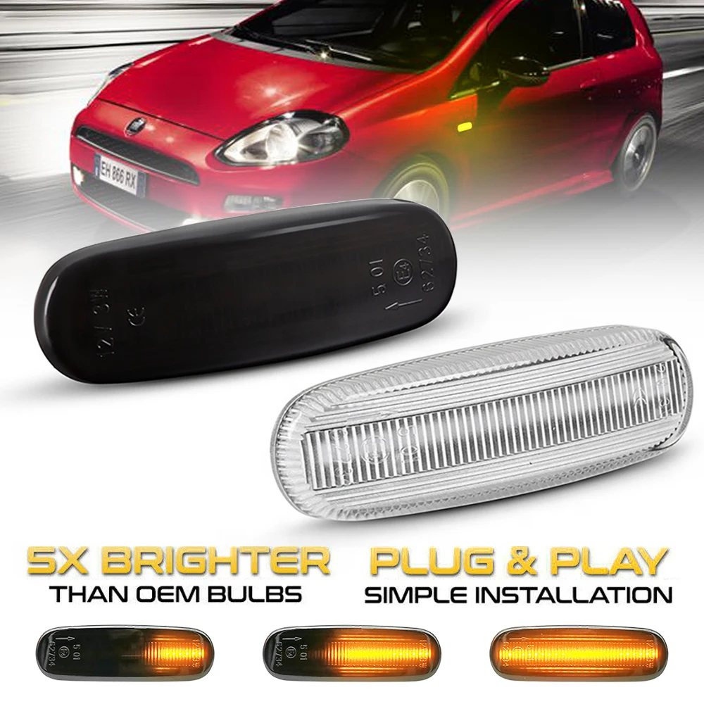 2Pcs Dynamic Car LED Side Marker Light Turn Signal Lamp For Fiat Punto MK3 Panda MK3 MK4 Doblo 223 Stilo 192 Fiorino 3 Linea 323