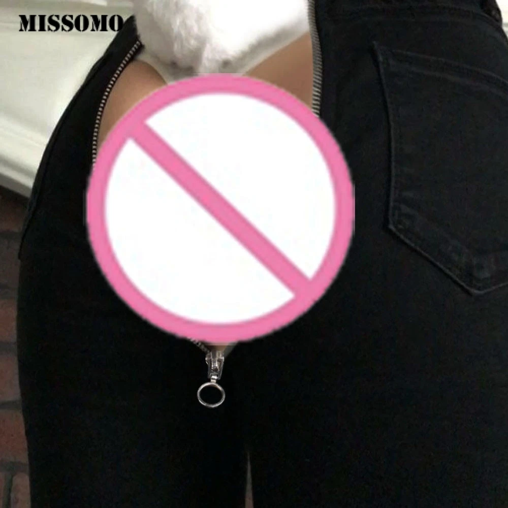 Женские рваные джинсы-скинни MISSOMO черные Стрейчевые брюки-карандаш с молнией