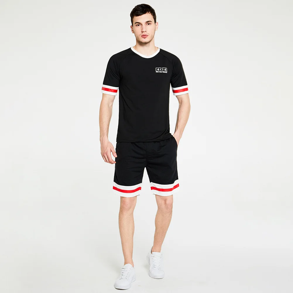 

2020 spring and summer new listing round neck hood stripe contrast color fashion casual sports short T-shirt breathable shorts