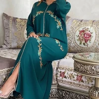 dresses women robe 2022 new fashion casual ladies long hooded dress muslim clothing headscarf floral embroidered gown dubai