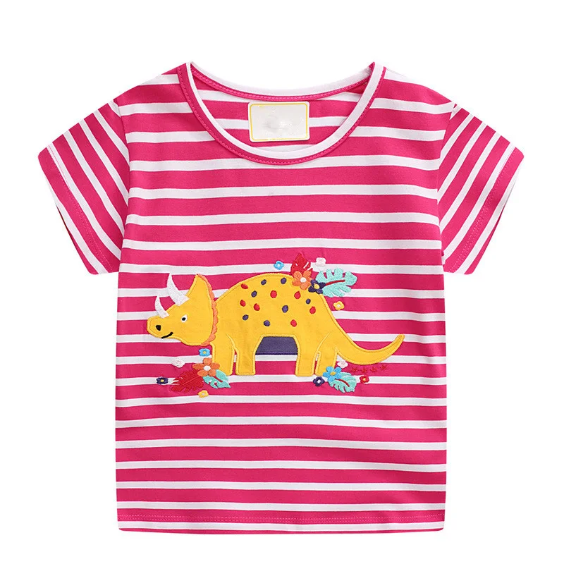 2021 Girls T-shirt Summer Tops Kids Clothes Animals Appliqued Dinosaus T Shirt Camisetas Baby Girl Tshirt Roupas Enfant Koszulka