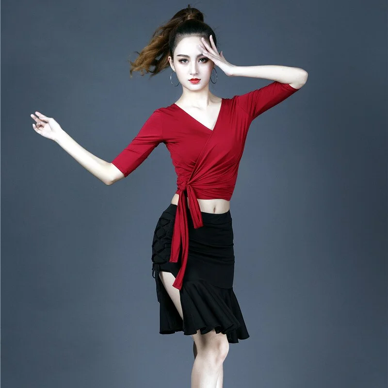 

Latin Fishtail Skirt for Women Adults Latin Practice Performance Dancing Costumes Half Length Print Skirt Sexy Tops Female Dance