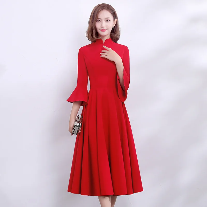 

Asian Bride Long Qipao Mandarin Collar Women Cheongsam Wedding Slim Clothes Evening Party Dresses traditional chinese dress