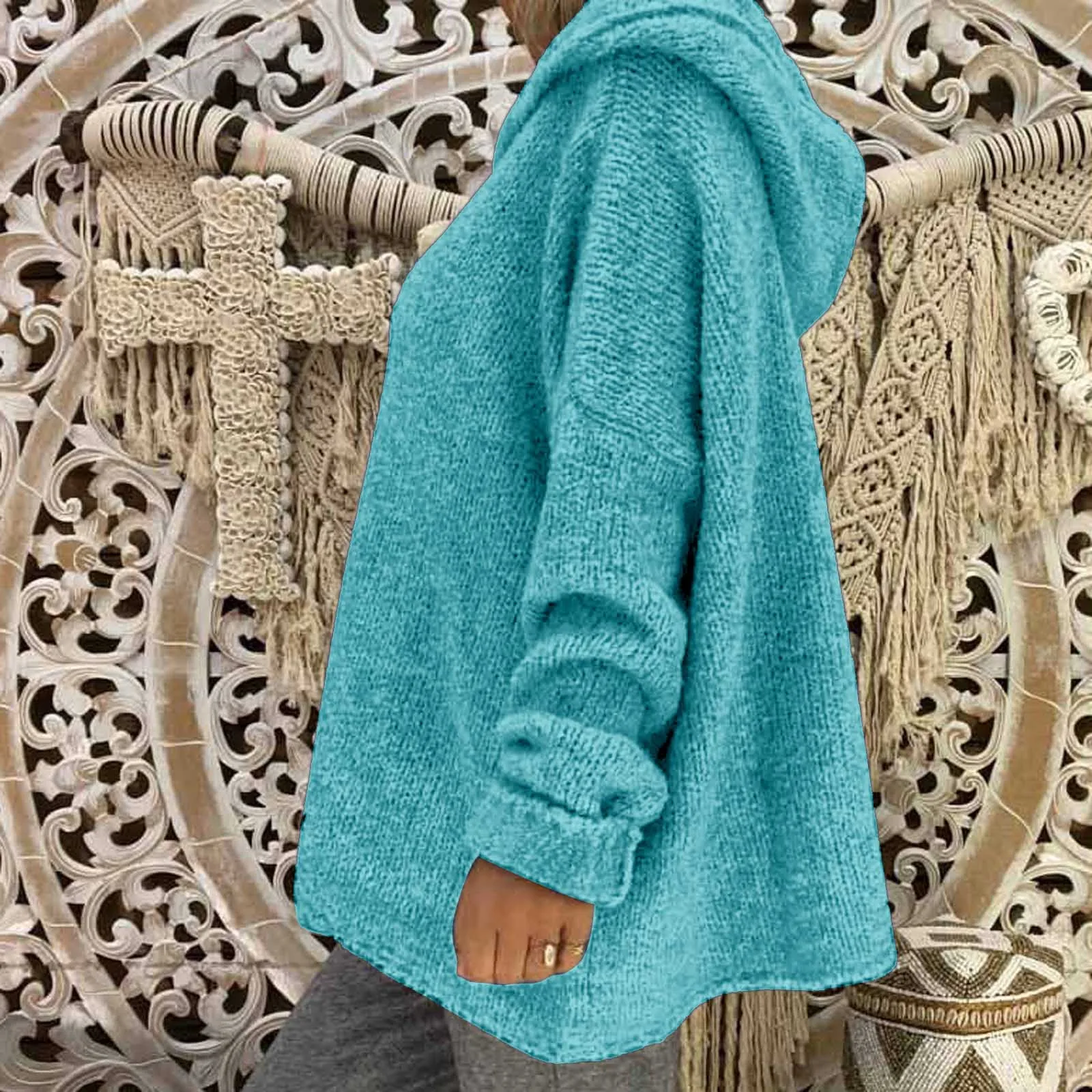 Свитер женский модный Свободный пуловер большого размера Однотонный свитер с