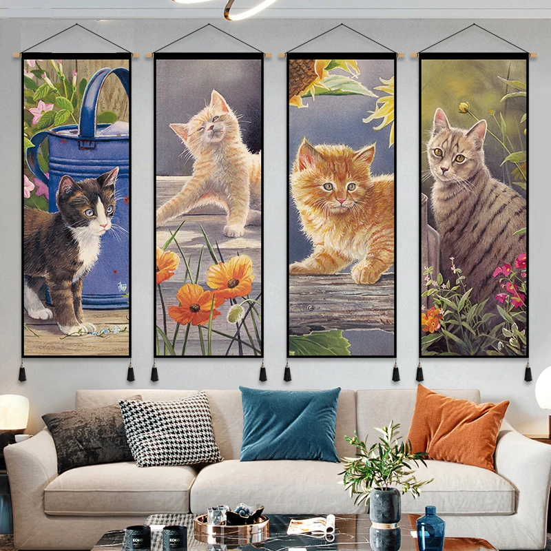 

Cute Animal Cats Print Canvas Poster Painting Wall Art Decorative Hang Scroll Painting Pictures Home Living Room Decor Aesthetic