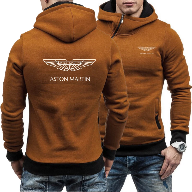 

Aston Martin Car Printing 2021Autumn Personalized Diagonal Zipper Men Fashion Hoodie Two-Color Stitching Design Casual All-Match