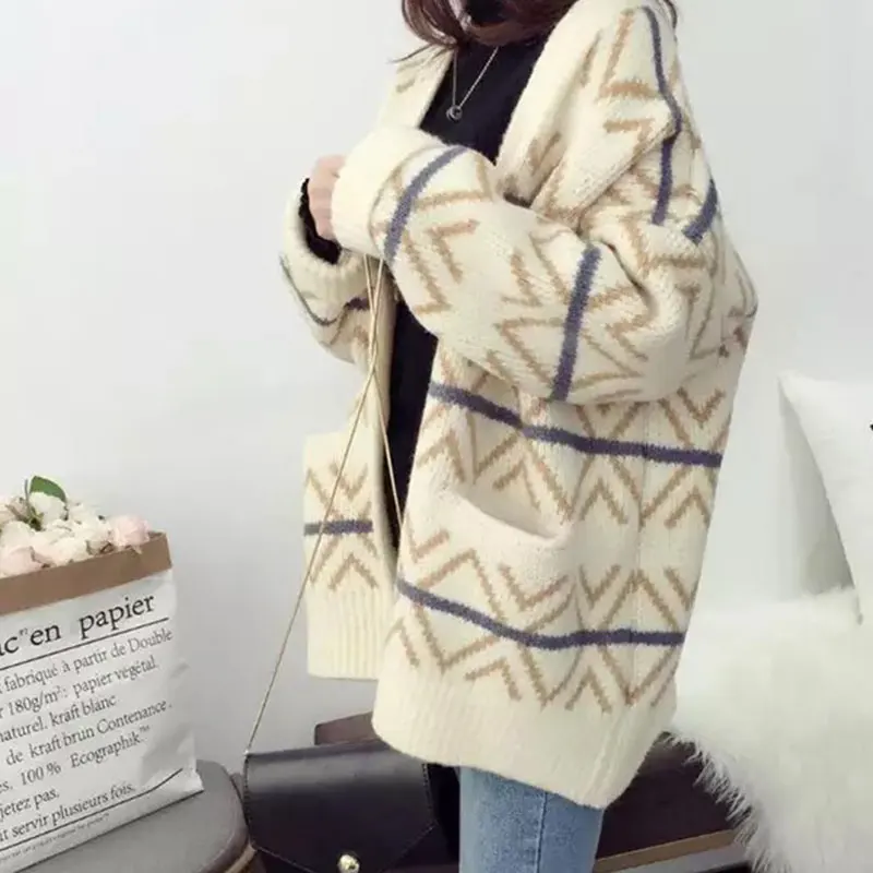 Повседневный осенне-зимний 2019 вязаный женский кардиган большого размера