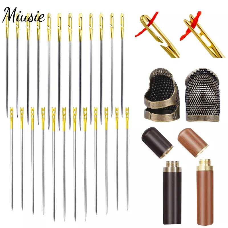 

MIUSIE 24Pcs Elderly needle-side hole blind needle Stainless Steel Threading Hand Household Sewing Elderly Embroidery Needles