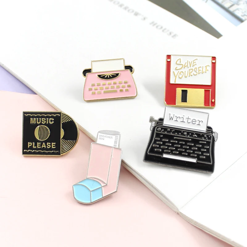 Персональные Офисные инструменты брошь блестящая USB память сетевой диск музыка запись факс машина Принтер эмаль штифт пальто крышка значок подарки