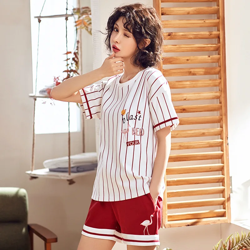 2 шт. женские хлопковые Пижамные комплекты одежда для сна пижама с коротким