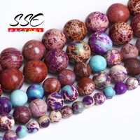 natural flower purple sea sediment turquoises beads imperial stone round loose beads for jewelry making diy bracelet 4 6 8mm 15