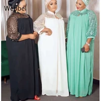 wepbel long muslim dress stitching big swing women muslim dress sequine three quarter sleeve islamic clothing robe