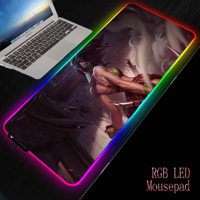 

League of Legends Akali RGB Gaming Accessories Computer Large 900x400 Mousepad Gamer Rubber Carpet with Backlit Play Desk Mat