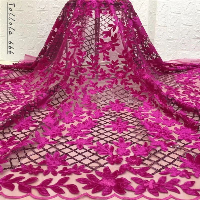 Нигерийская кружевная ткань 2019 Высококачественная бархатная с блестками фатин