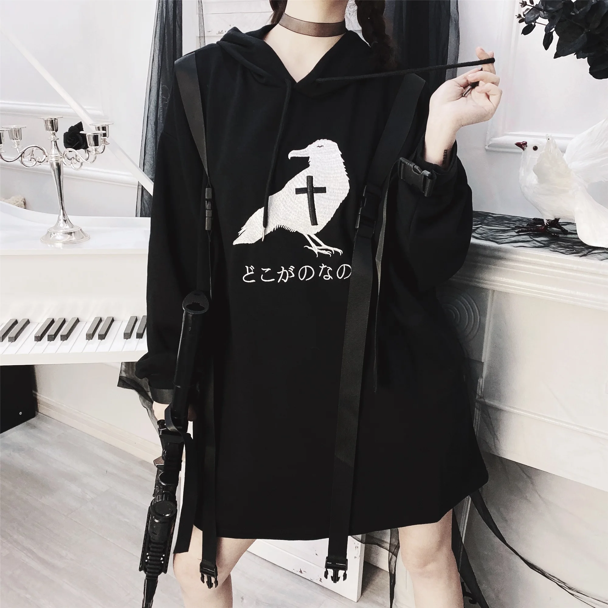 Осенняя Толстовка в стиле Харадзюку Женская толстовка готическом с вышивкой