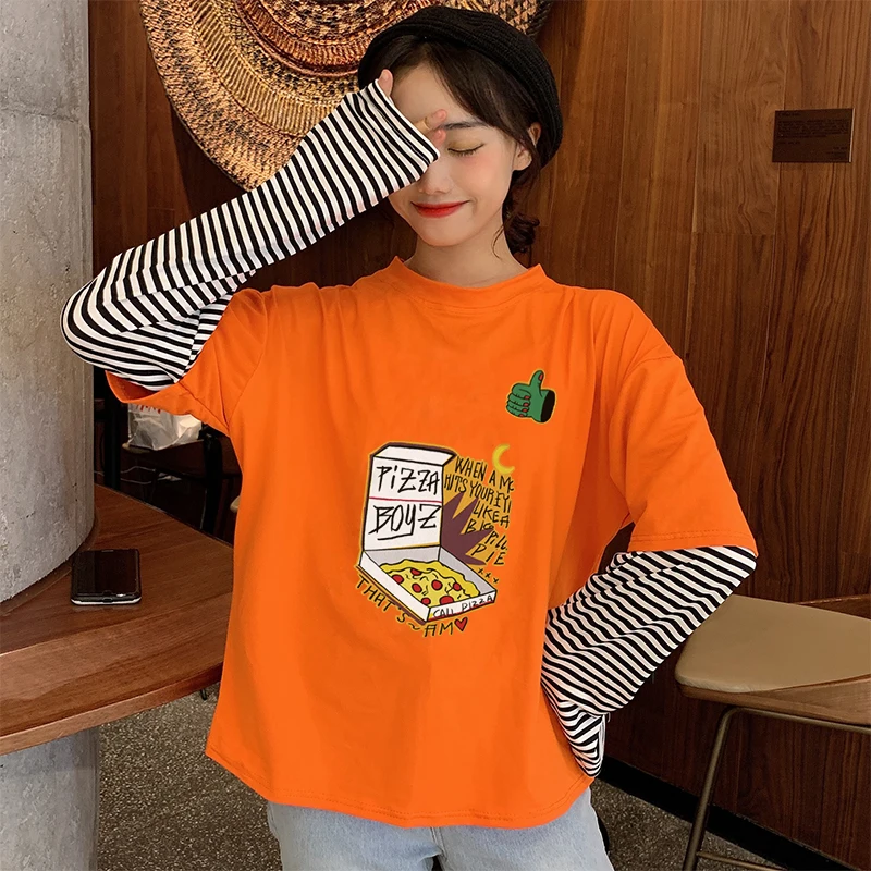 Осень 2020 Повседневная футболка с длинными рукавами женские топы в Корейском