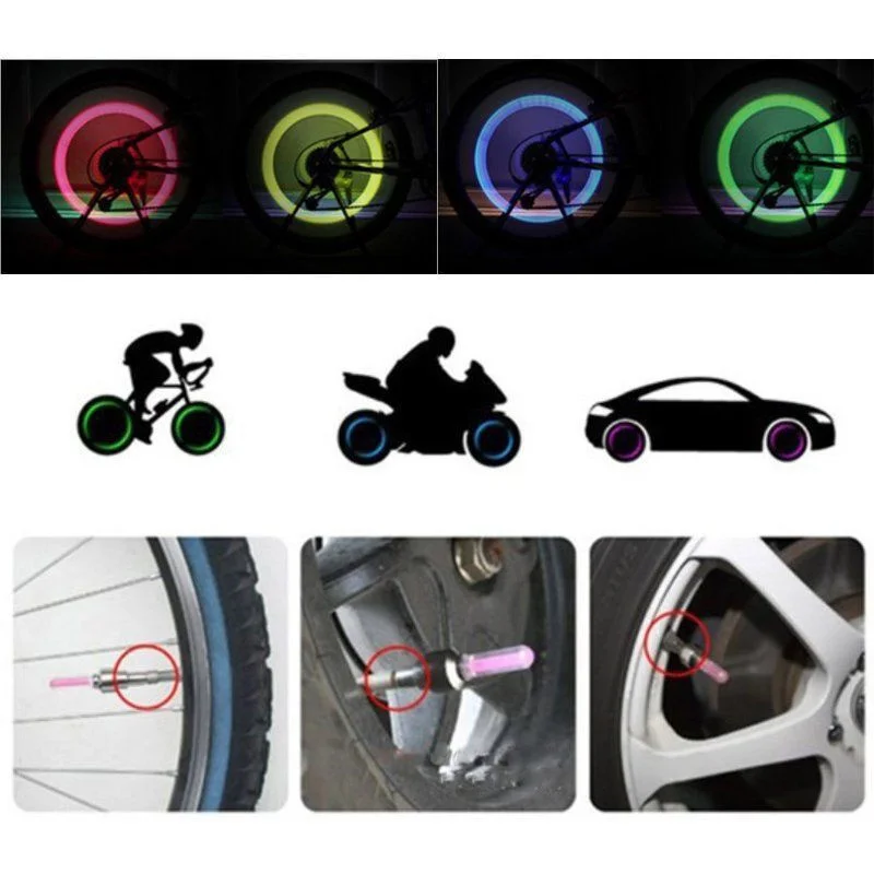 2pcs Bike Light Car Motorcycle Bicycle Wheel Tire Tyre Valve Cap Flash LED Lights Spoke Lamp Mountain Road Accessories |