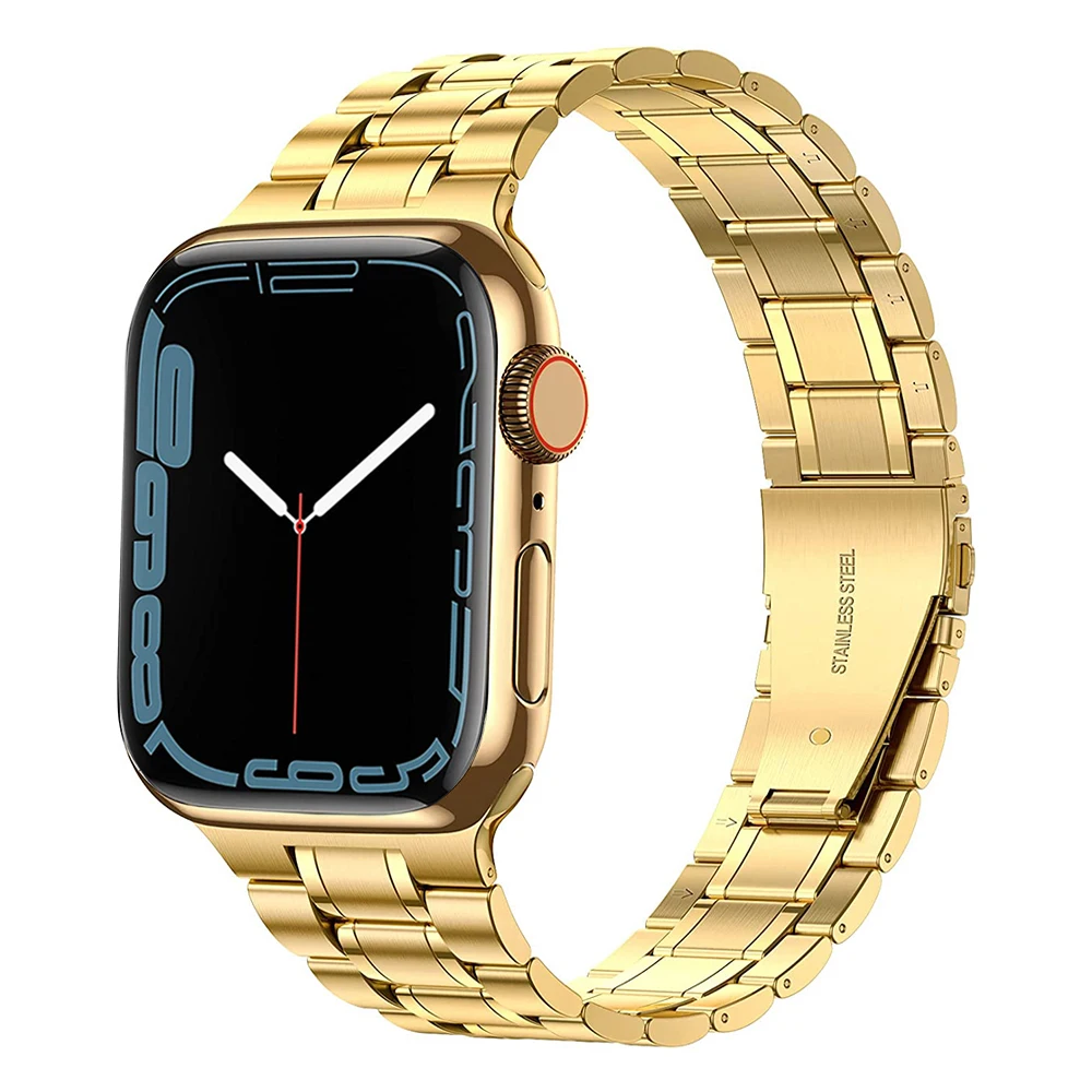 

New Stainless Steel Link Bracelet Band (Gold | 5-Rows) for Apple Watch Series 38mm 40mm 41mm 42mm 44mm 45mm Wrist Strap
