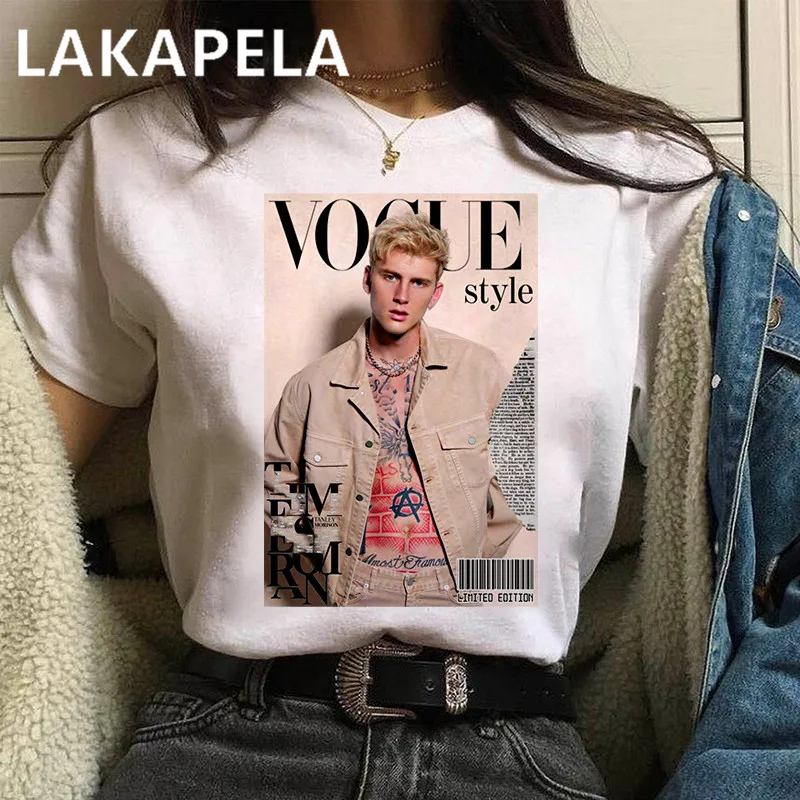 Футболка Хлопковая женская в стиле Харадзюку с принтом хип-хоп Machine Gun Kelly MGK |