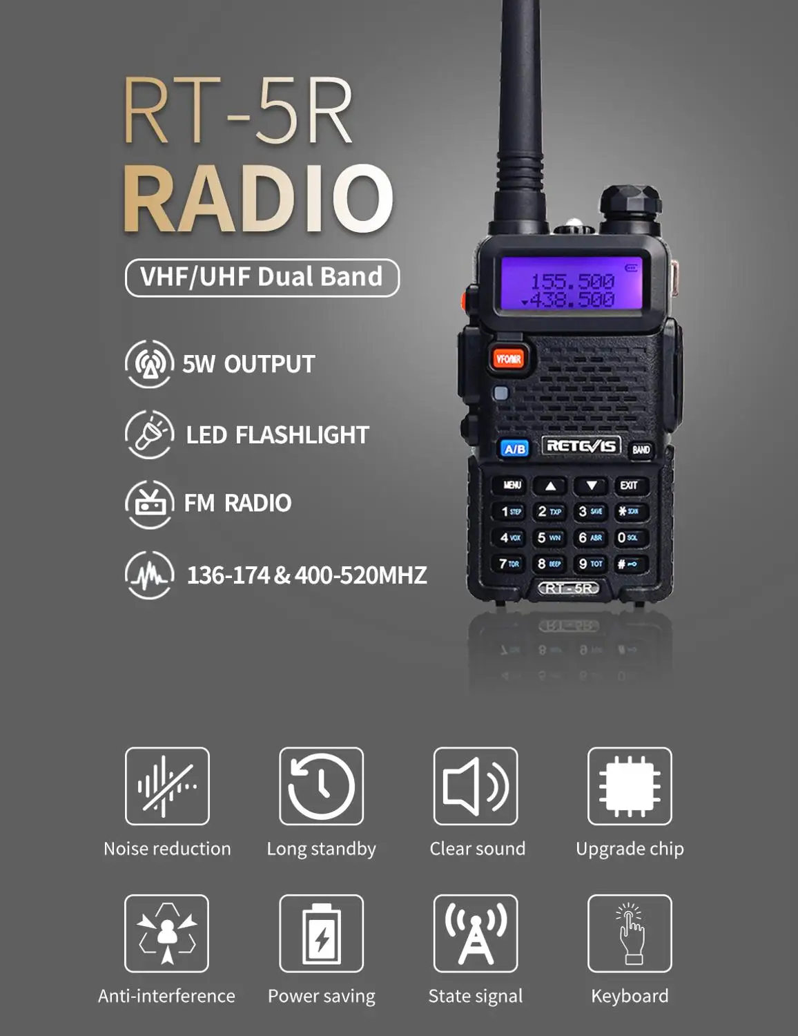 Retevis RT-5R Walkie Talkie 2 шт 5 Вт 128CH VHF UHF радио двухстороннее радио Comunicador для охоты/страйкбола Baofeng UV-5R UV5R