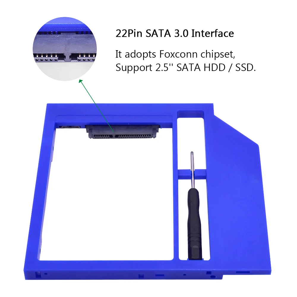 CHIPAL пластик 2nd HDD Caddy 9,5 мм 9 мм SATA 3,0 для 2," 2 ТБ SSD чехол Корпус жесткого диска для ноутбука Оптический отсек DVD-ROM