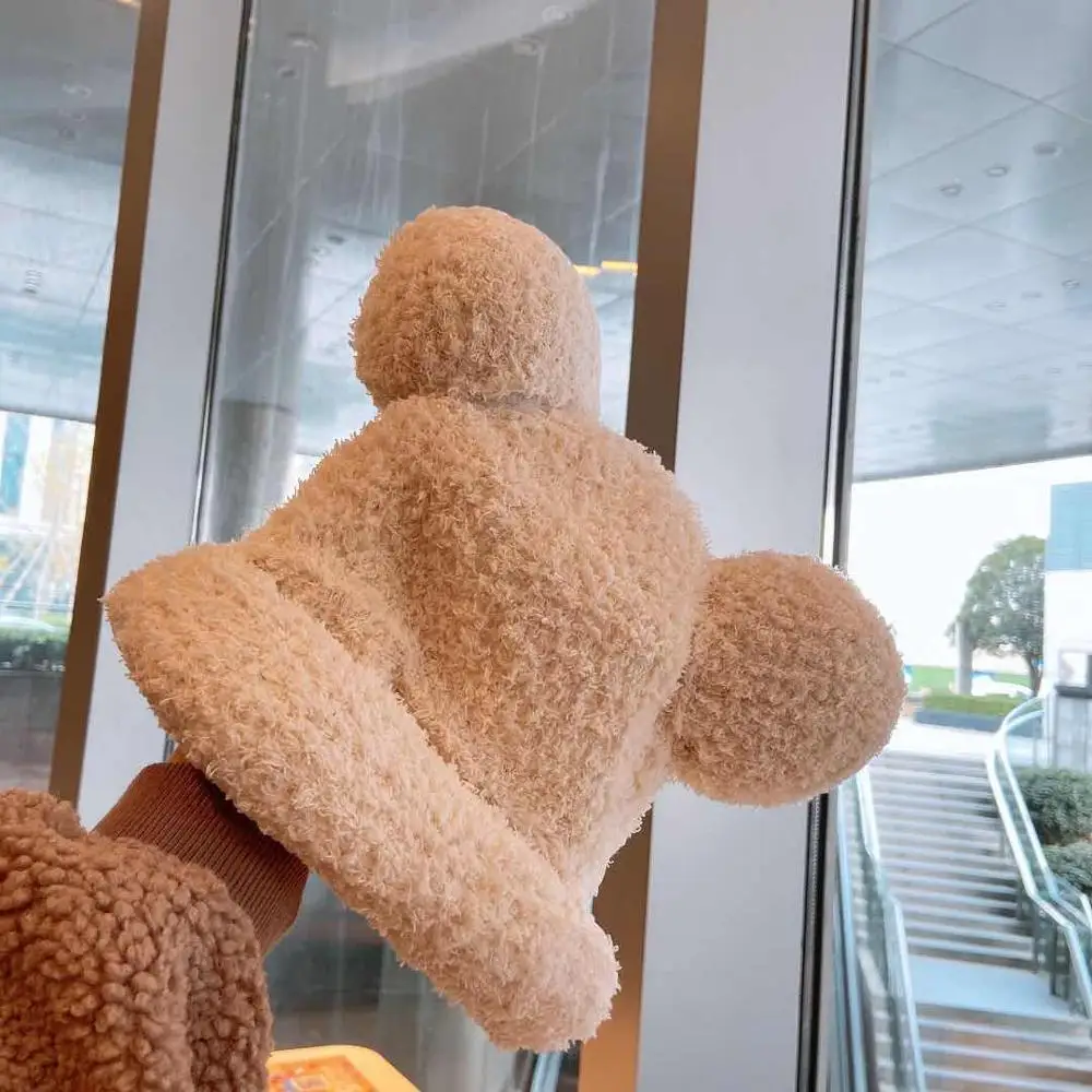

Autumn Winter New Ins Style Lovely And Interesting Warm, Windproof Cold Resistant Bear Ears Plush Hat Basin Cap Woman Girl