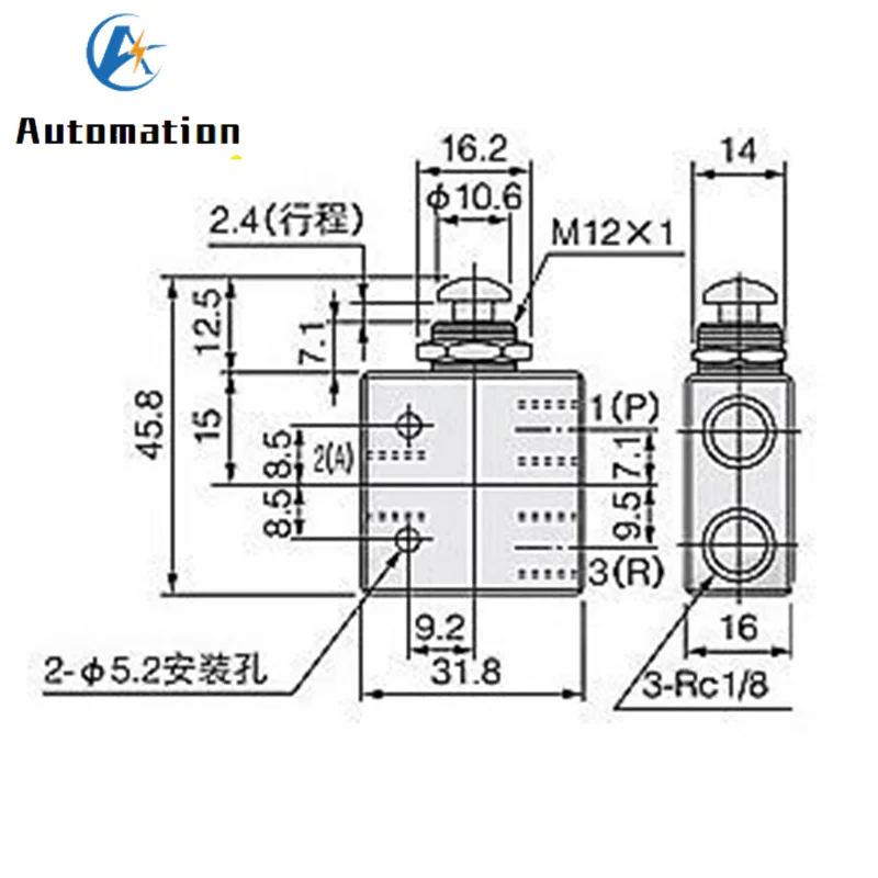 TAC2-31P Exhaust valve 2 Position 3 Way Roller Lever Mechanical Valve Pneumatic valve switch 18 Female Thread Fittings Muffler (art.: 7a457e265) - 7a457e265