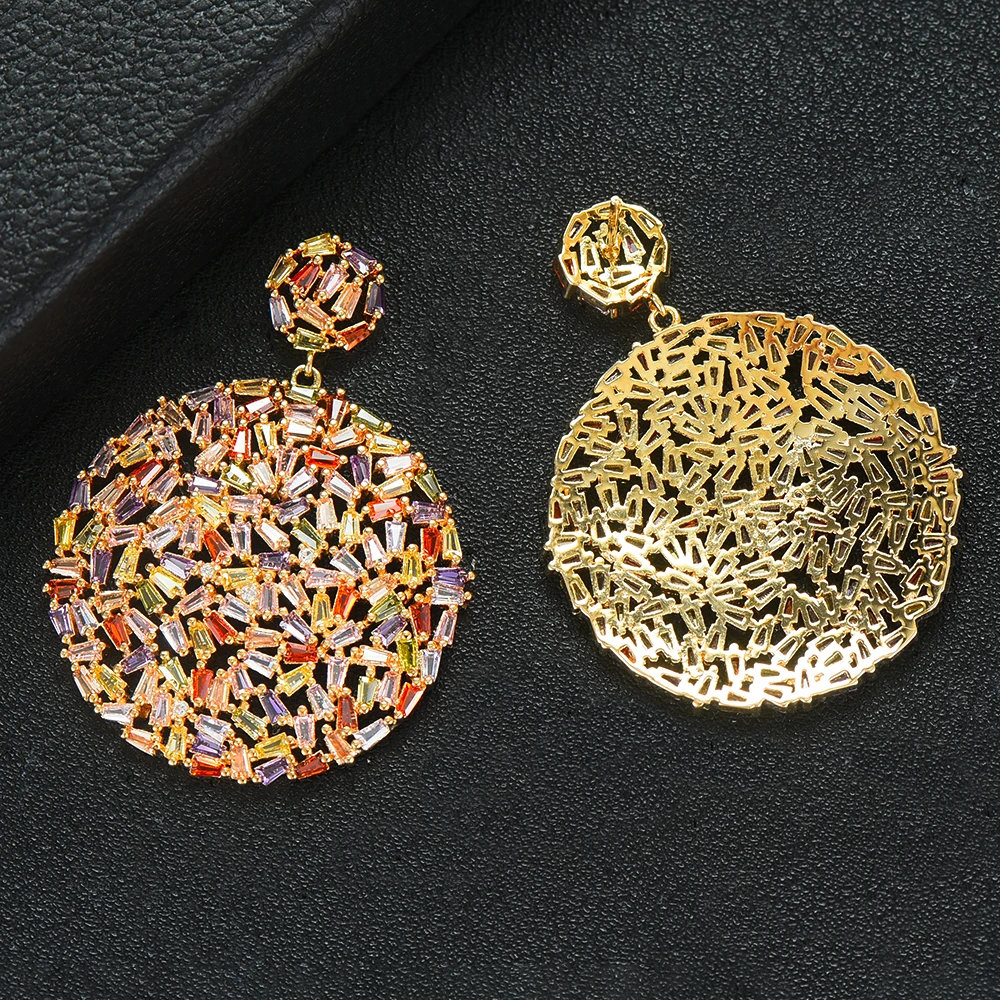 

SISCATHY 2019 Full Cubic Zirconia Big Round Dangle Earrings for Women Luxury Bridal Wedding Party Earring Fashion Jewelry