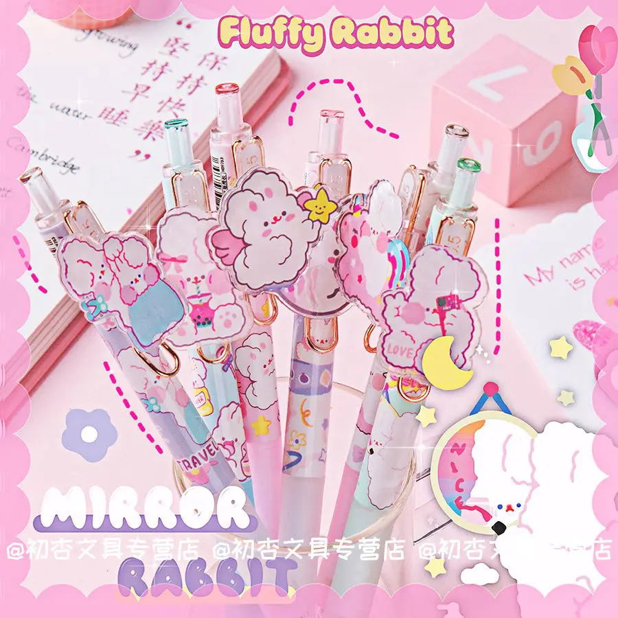 3/6PCS New Rabbit Gel Pen Stationery for School Supplies Kawaii Black Press 0.5 Large Capacity Quick Dry | Канцтовары для офиса и
