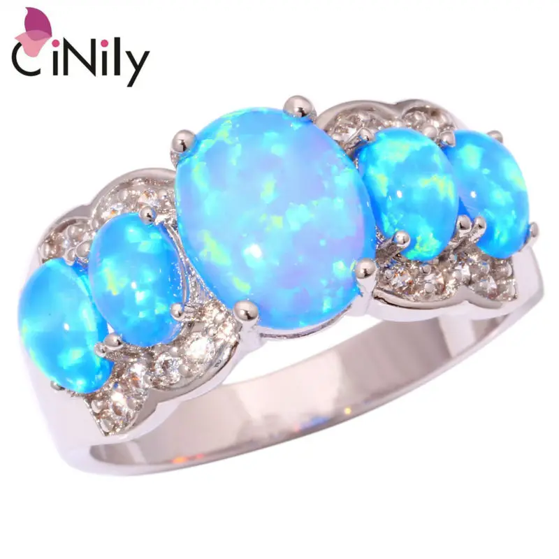 

CiNily Created Blue Fire Opal Cubic Zirconia Silver Plated Ring Wholesale & Retail Hot for Women Jewelry Ring Size 7 8 9 OJ4353