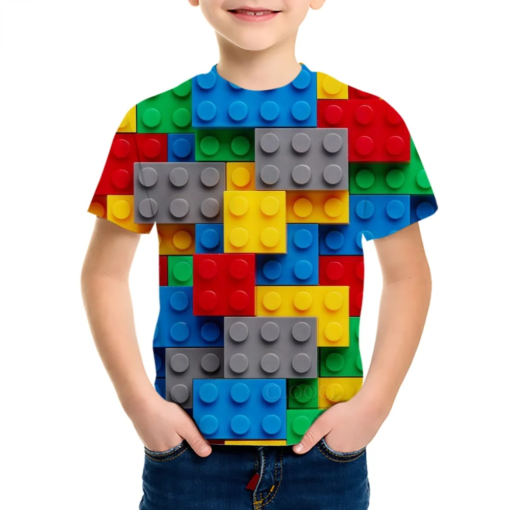 

Детская футболка CLOOCL, Кубик Рубика, строительные блоки с 3D принтом, футболка с коротким рукавом для мальчиков и девочек, модные детские футб...