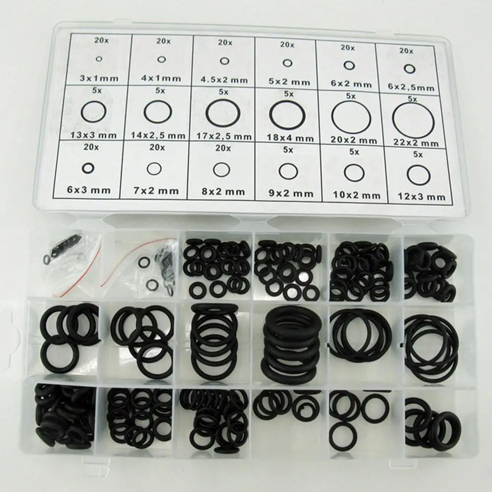 

225 Pcs/Set O-Ring Set Rubber Includes Plastic Storage Case Assortment Plumbing Hydraulic Air Gas Paintball