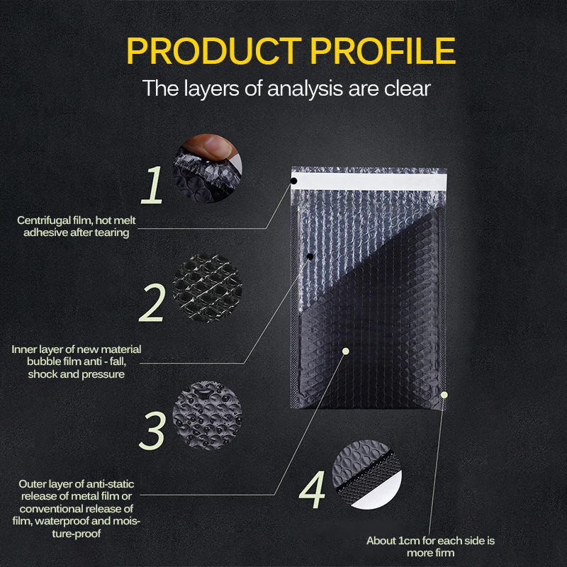 

50pcs Packaging Shipping Bubble Mailers Padded Envelopes Lined Poly Mailer Self Seal Black Gift Bag Bubble Mailing Envelope Bag