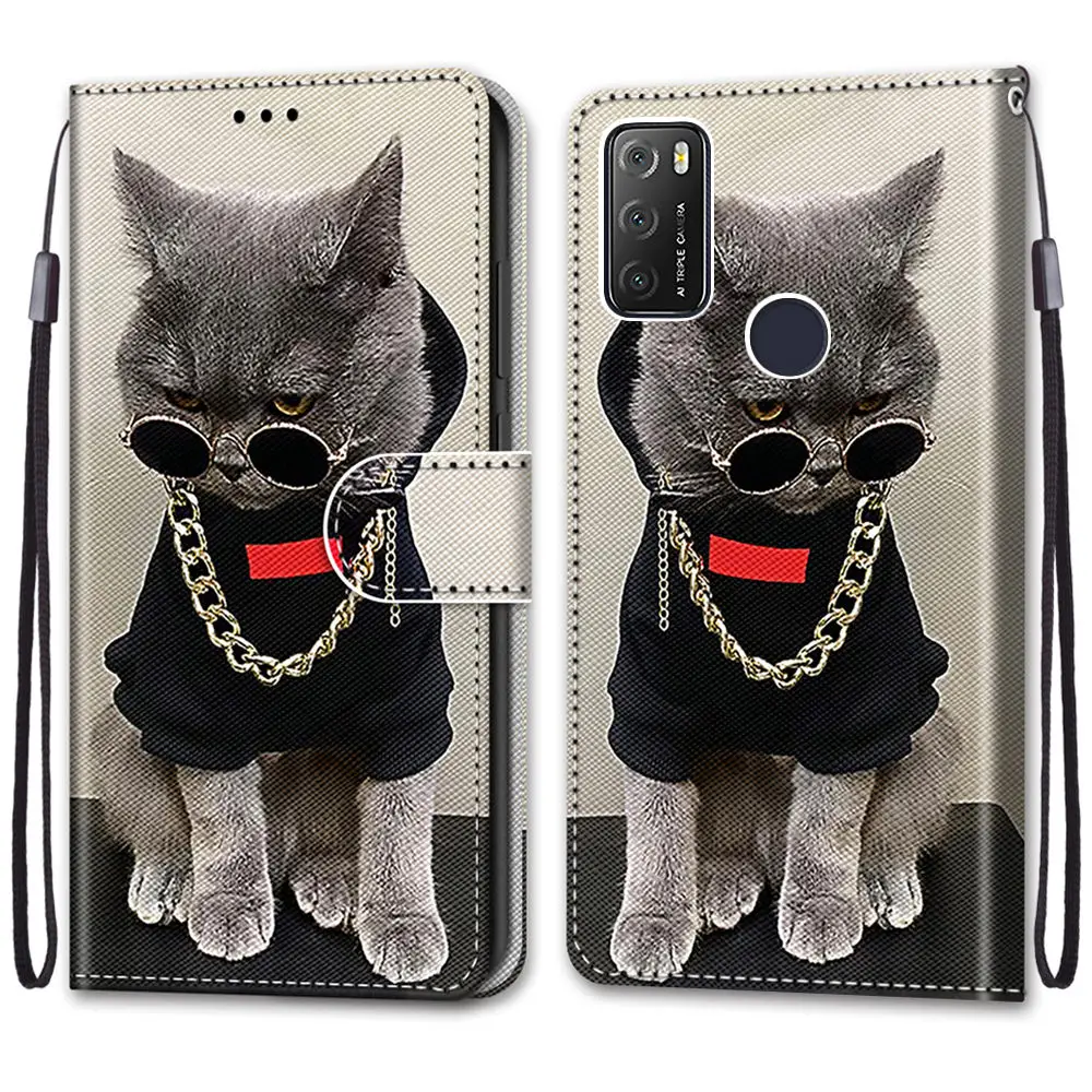 Футляр для Moto E6 Play E7 Plus G9 G8 Power кошелек с милым рисунком кошки и Льва держатель карт
